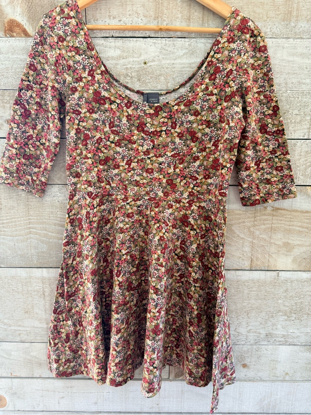 Sparkle & Fade Floral Mini Dress in Red and Green